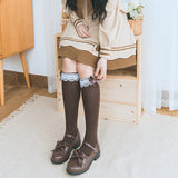 Brown Classic Lace Design Lolita Medium Socks