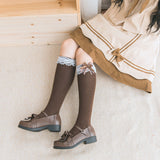 Brown Classic Lace Design Lolita Medium Socks