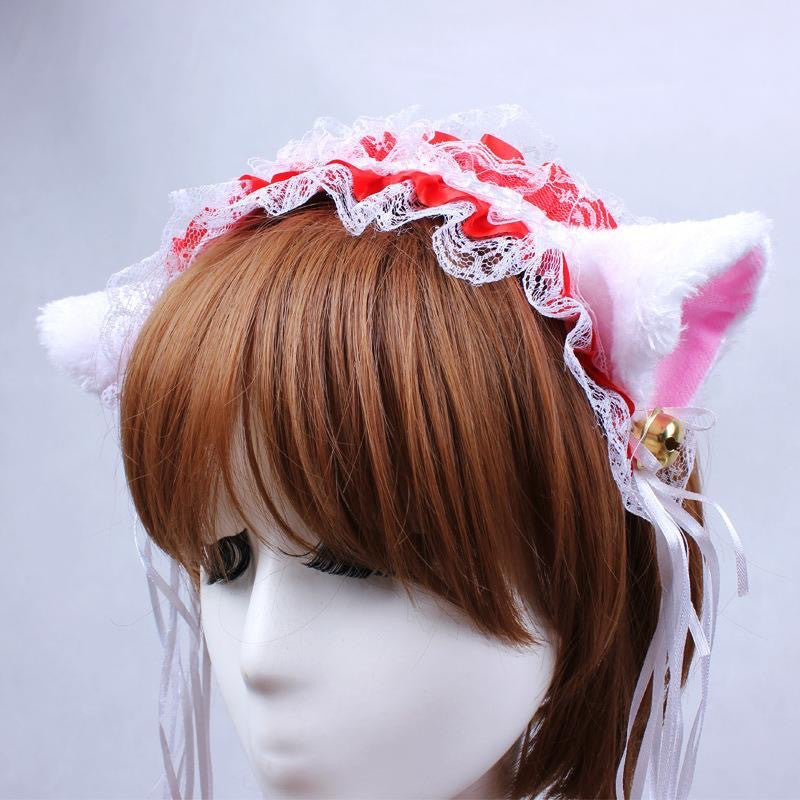 White Lace Cat Ears Lolita Head Hoop