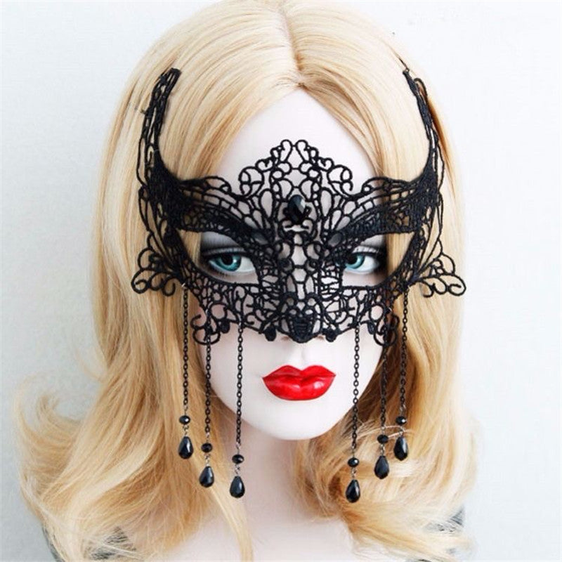 Half Face Fox Masks Halloween Black Lace Gothic Lolita Mask