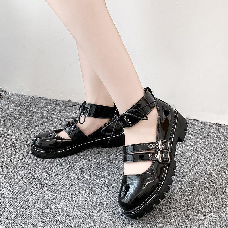 Round-toe Shallow Mouth Bowknot Bright Leather Shoes