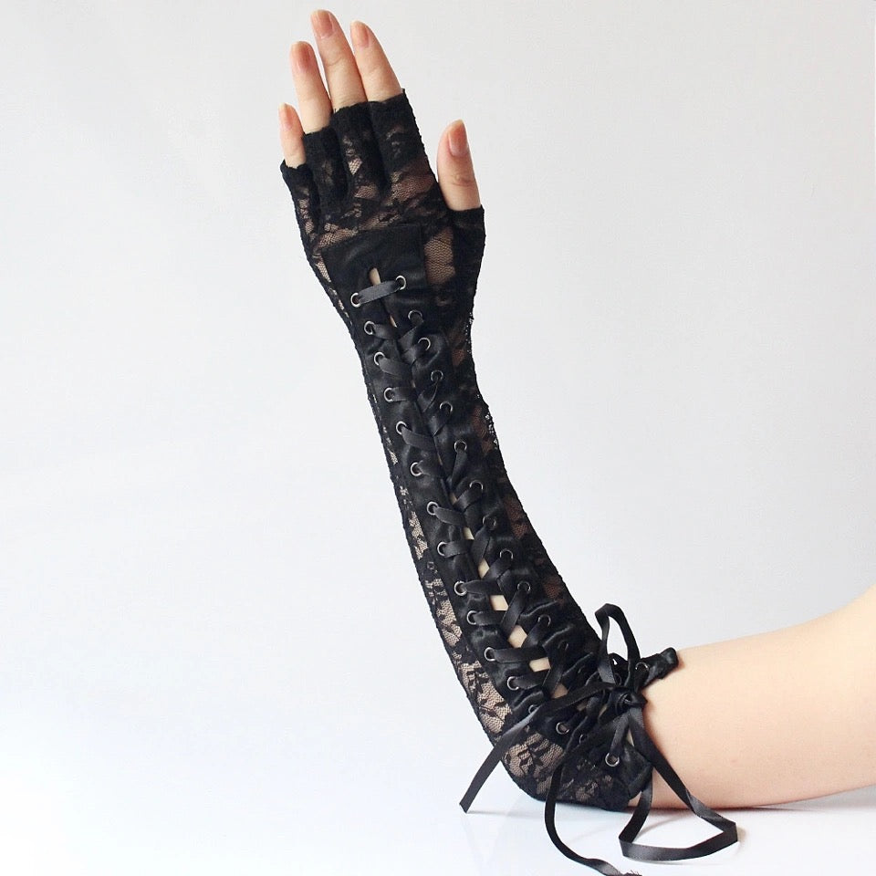 Gothic Black Fingerless Bandage Lace Lolita Arm Sleeves