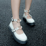 White Heart-shaped Ankle-strap Mary Jane Shoes