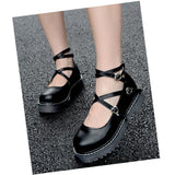 Black PU Leather Ankle-strap Lolita Shoes