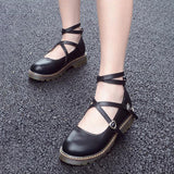 Black PU Leather Ankle-strap Lolita Shoes