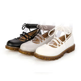 White Uniform PU Leather Ankle-strap Gothic Lolita Shoes
