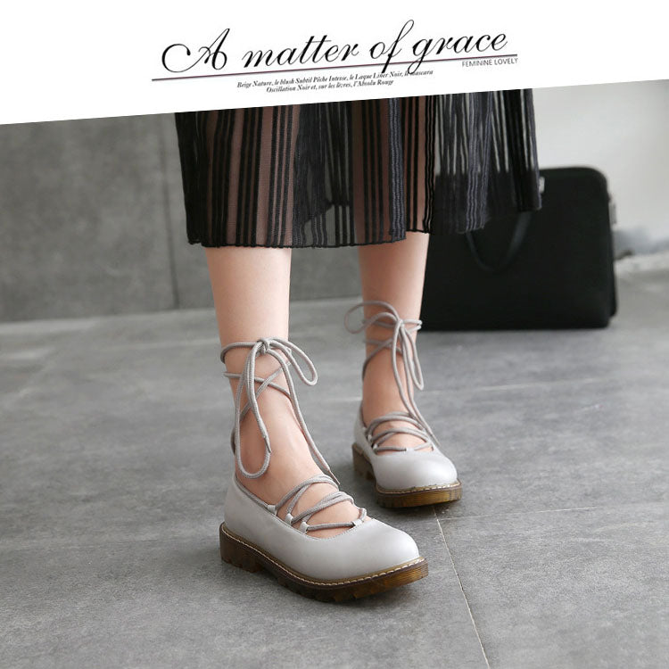 Grey Uniform PU Leather Ankle-strap Gothic Lolita Shoes