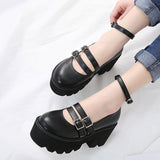 Gothic Buckle Ankle Strap High Chunky Heels Shoes