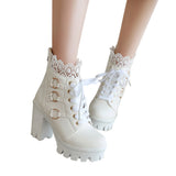 White Lace Pure Color High-Heeled Ankle Boots