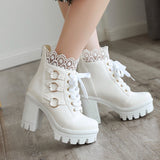 White Lace Pure Color High-Heeled Ankle Boots