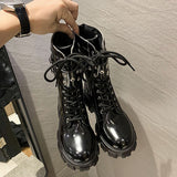 Black Platform Patent Leather  Punk Motorcycle Boots