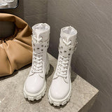 White Platform Patent Leather  Punk Motorcycle Boots