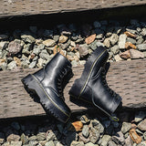 Black 8-Eye Leather Platform Martins Casual Shoes