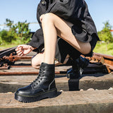 Black 8-Eye Leather Platform Martins Casual Shoes
