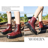 Red 8-Eye Leather Platform Martins Casual Shoes