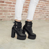 Buckle High Heels Hollow Out Platform Ankle Boots