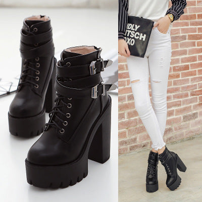 Buckle High Heels Hollow Out Platform Ankle Boots