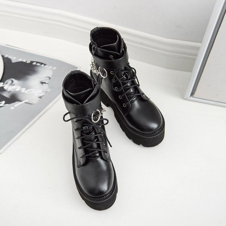 Gothic Chain Black Punk Style Platform Shoes
