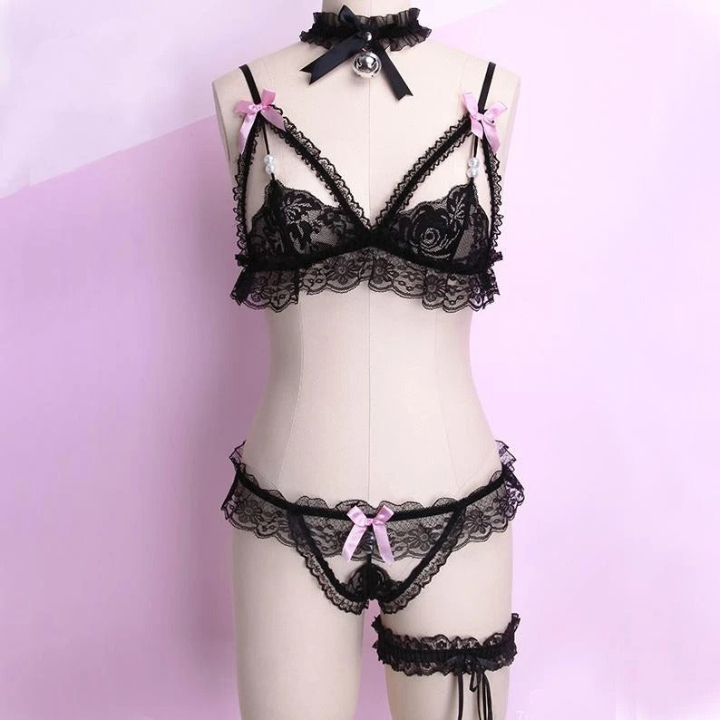 SEXY LACE PEARL RIBBON LINGERIE